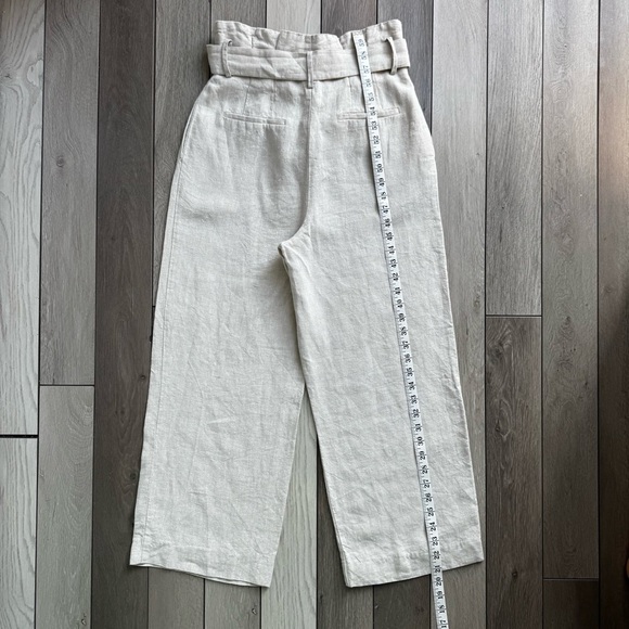 Zara Women’s Linen High-Waisted Cream Wide-Leg Pants With Belt | Size: Small - Picture 4 of 7